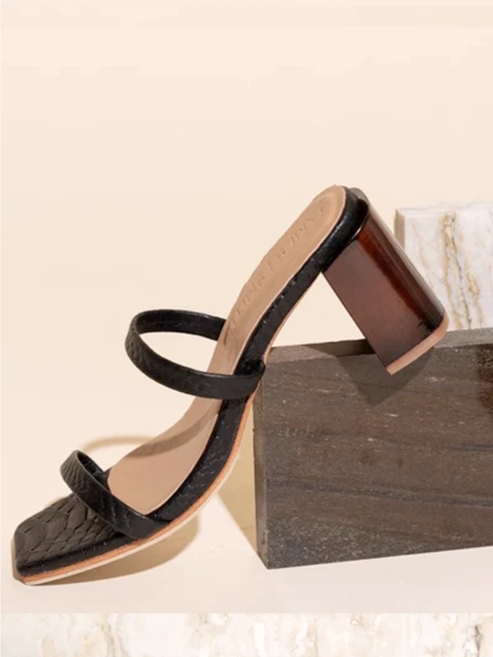 James Smith • 'Bellagio Sandal' - black leather square toe alligator 36/ 5.5US-6